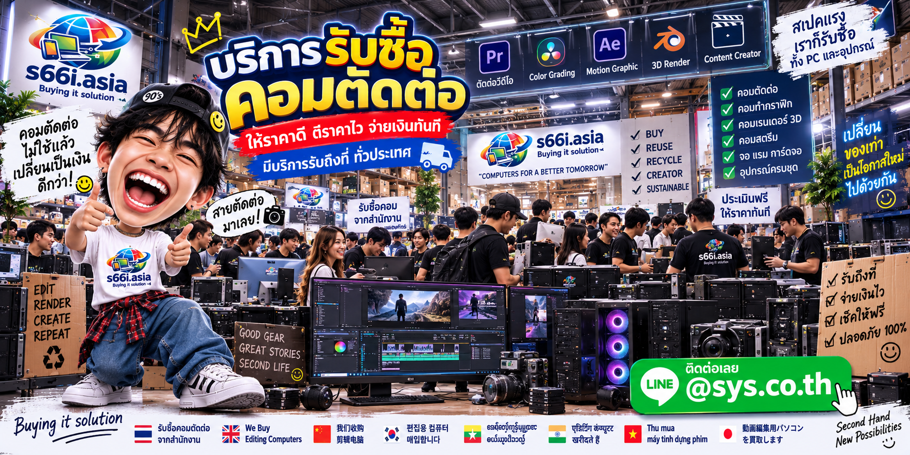 LINE @sys.co.th ช่องทางส่งรูปและสเปกคอมตัดต่อเพื่อประเมินกับ s66i.asia
