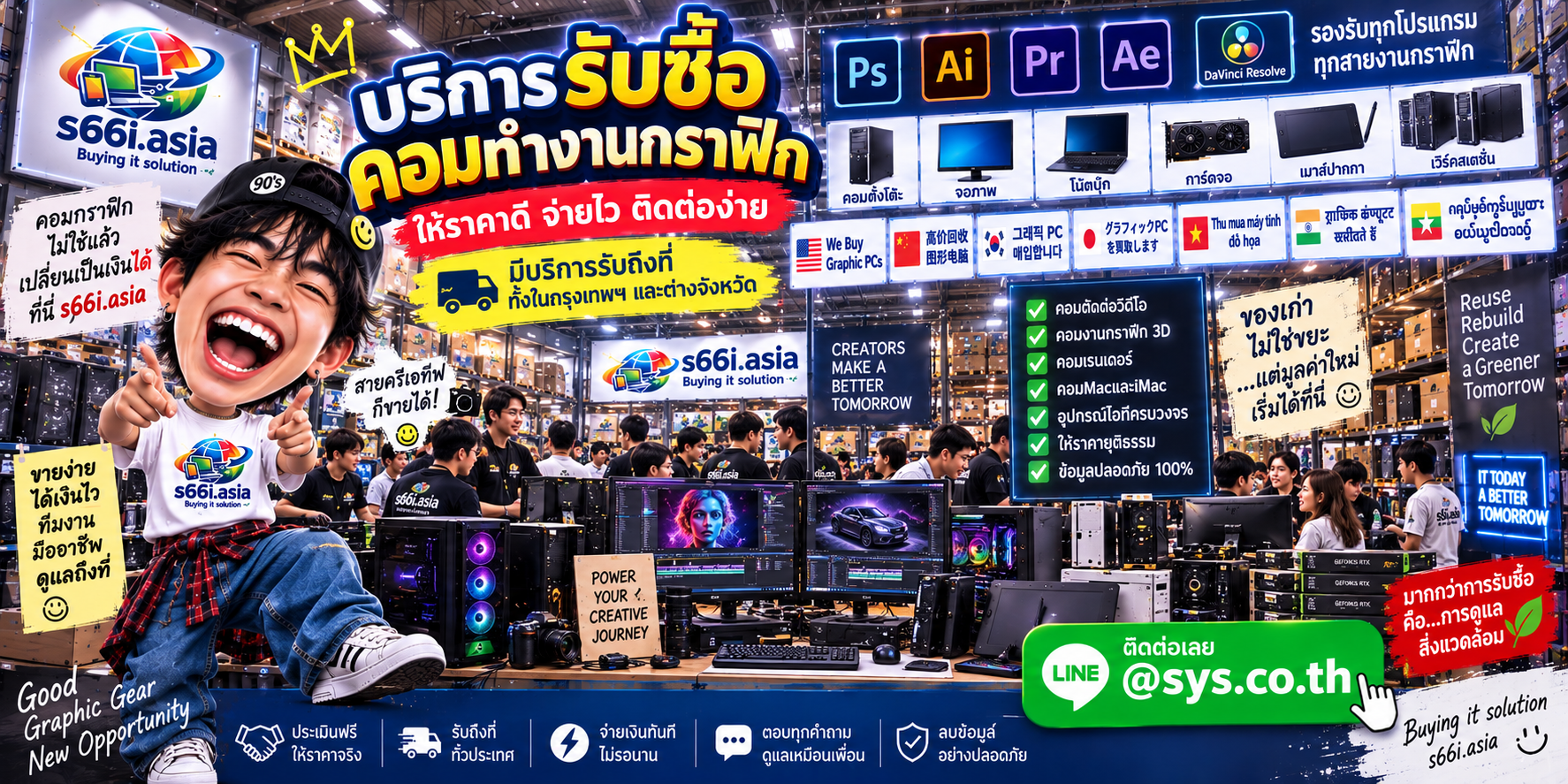 ติดต่อ LINE @sys.co.th เพื่อขายคอมทำงานกราฟิก Workstation และคอมตัดต่อกับ s66i.asia