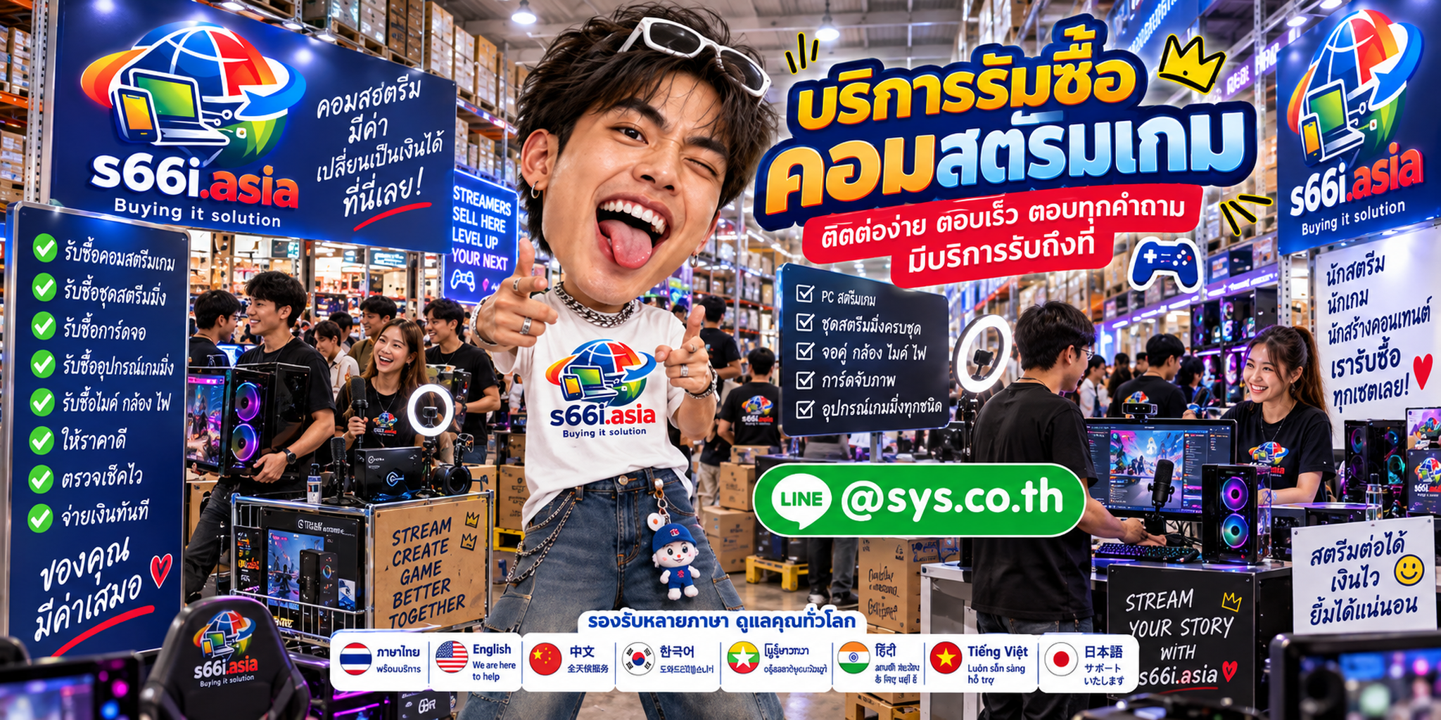 ช่องทาง LINE @sys.co.th สำหรับขายคอมสตรีมเกมและอุปกรณ์ Streaming ให้ s66i.asia