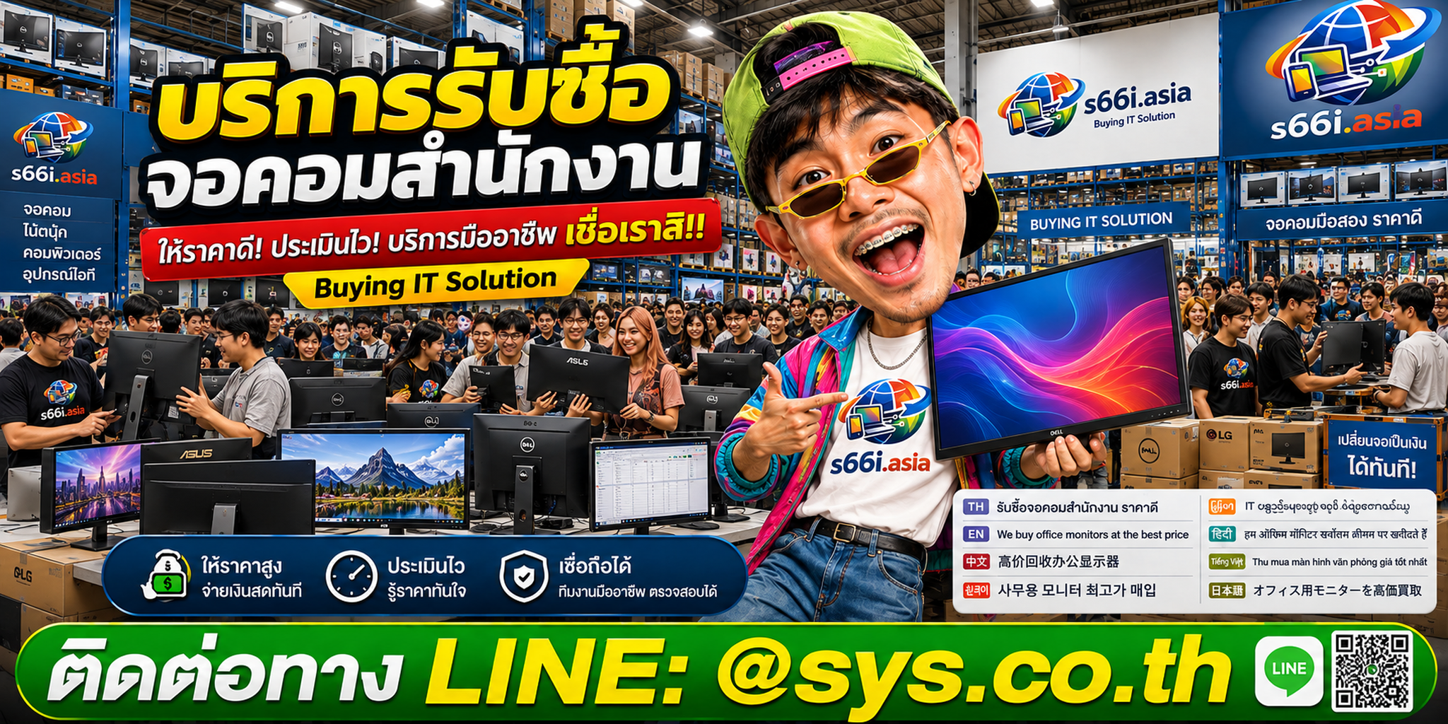 โกดังรับซื้อจอคอมสำนักงาน s66i.asia มีคนต่อแถวขายจอจำนวนมาก