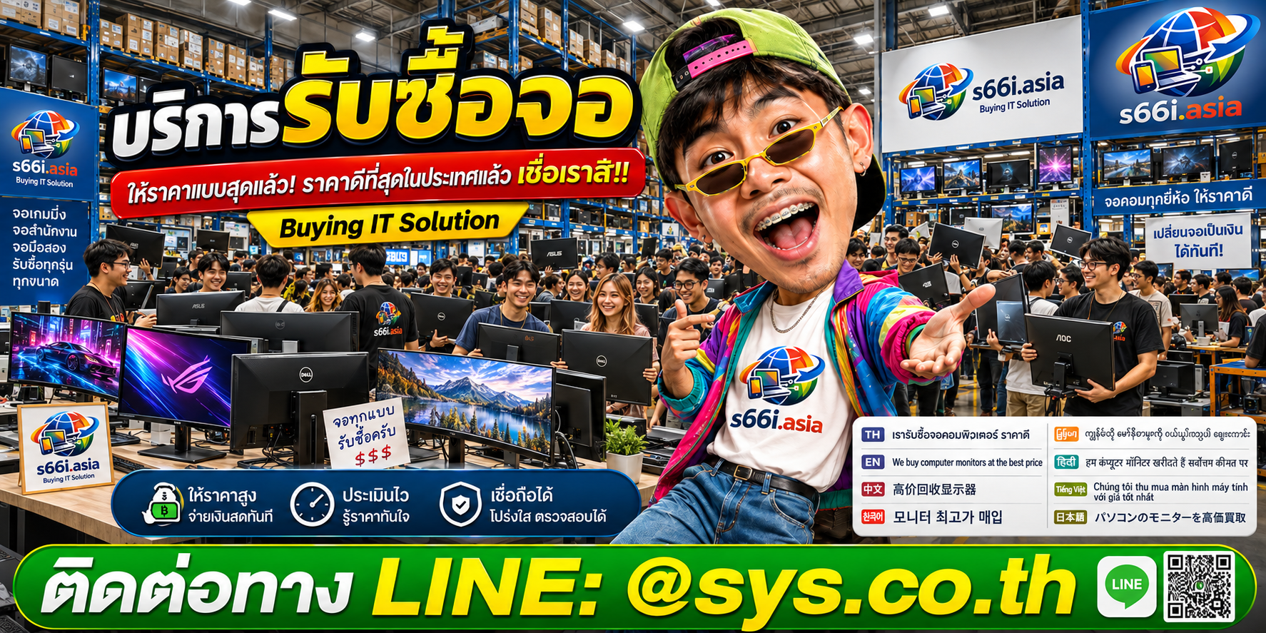 โกดังรับซื้อจอ s66i.asia มีจอคอมพิวเตอร์จำนวนมากและลูกค้านำจอมาขาย