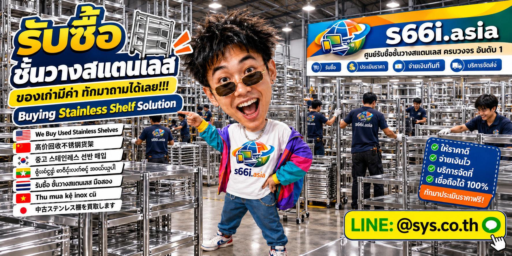 ทีมงาน s66i.asia รับซื้อชั้นวางสแตนเลสในโกดังและนัดรับถึงที่