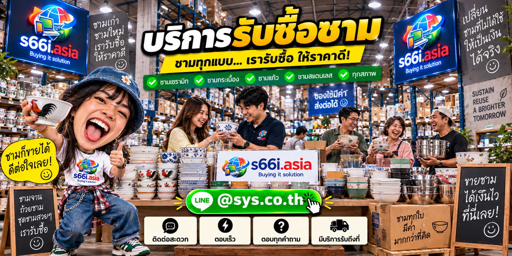 ช่องทาง LINE @sys.co.th สำหรับขายชามมือสองและชามเก่าให้ s66i.asia