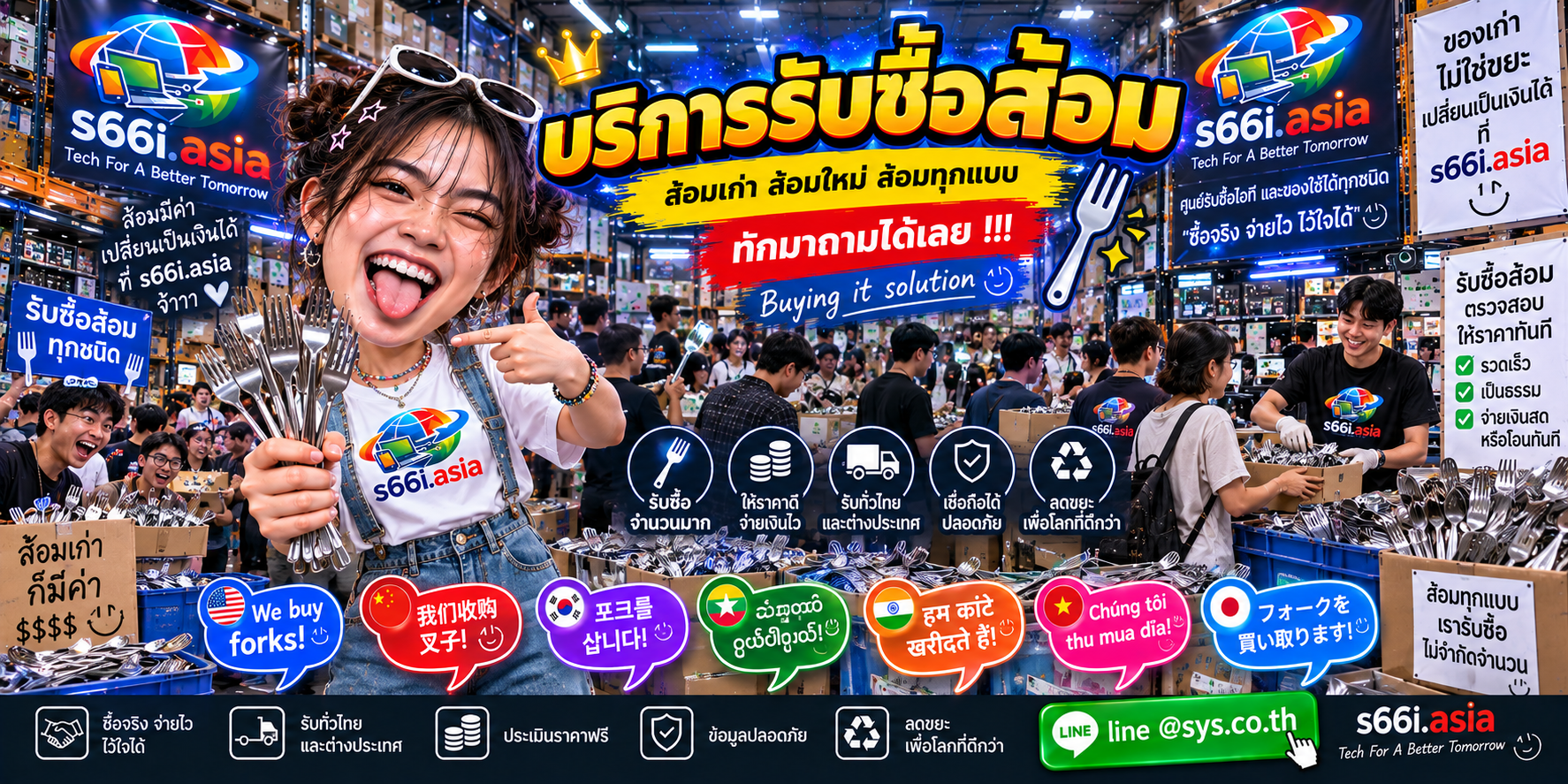 โกดังรับซื้อส้อม s66i.asia มีลูกค้านำส้อมมือสองและส้อมสแตนเลสมาขายจำนวนมาก