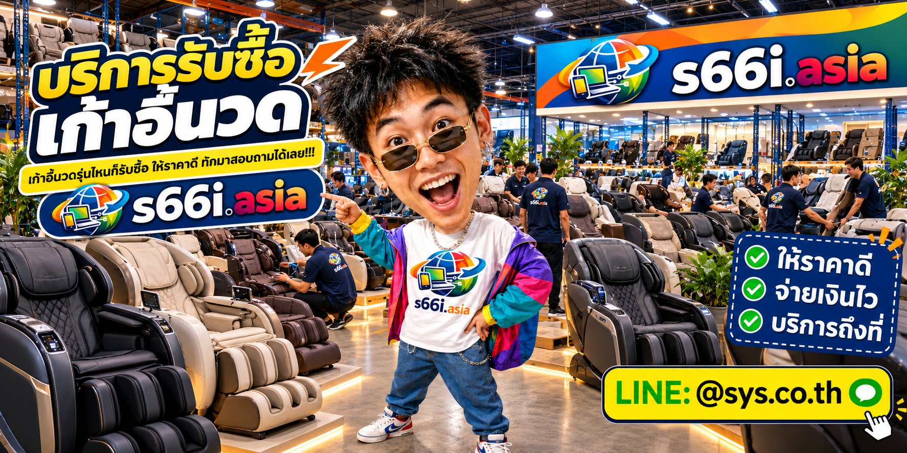 ทีมงาน s66i.asia ให้บริการรับซื้อเก้าอี้นวดในบรรยากาศโกดังมืออาชีพ