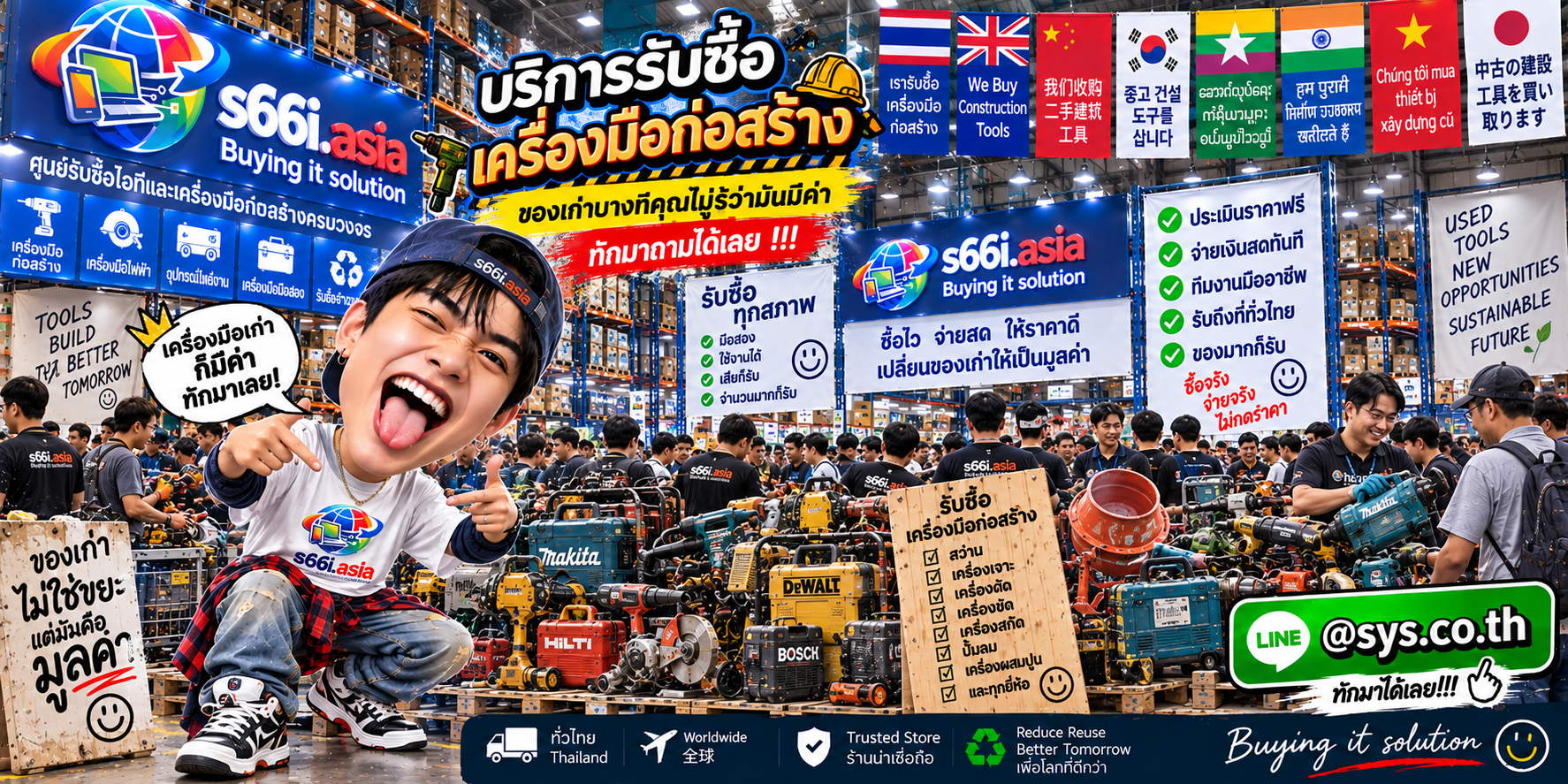 โกดังรับซื้อเครื่องมือก่อสร้าง s66i.asia มีเครื่องมือและลูกค้าจำนวนมาก