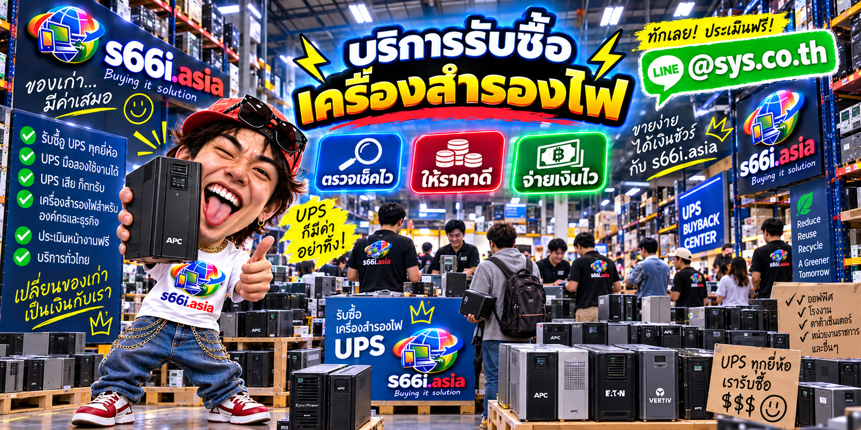 ทีมงาน s66i.asia รับซื้อเครื่องสำรองไฟ UPS ในโกดังไอที