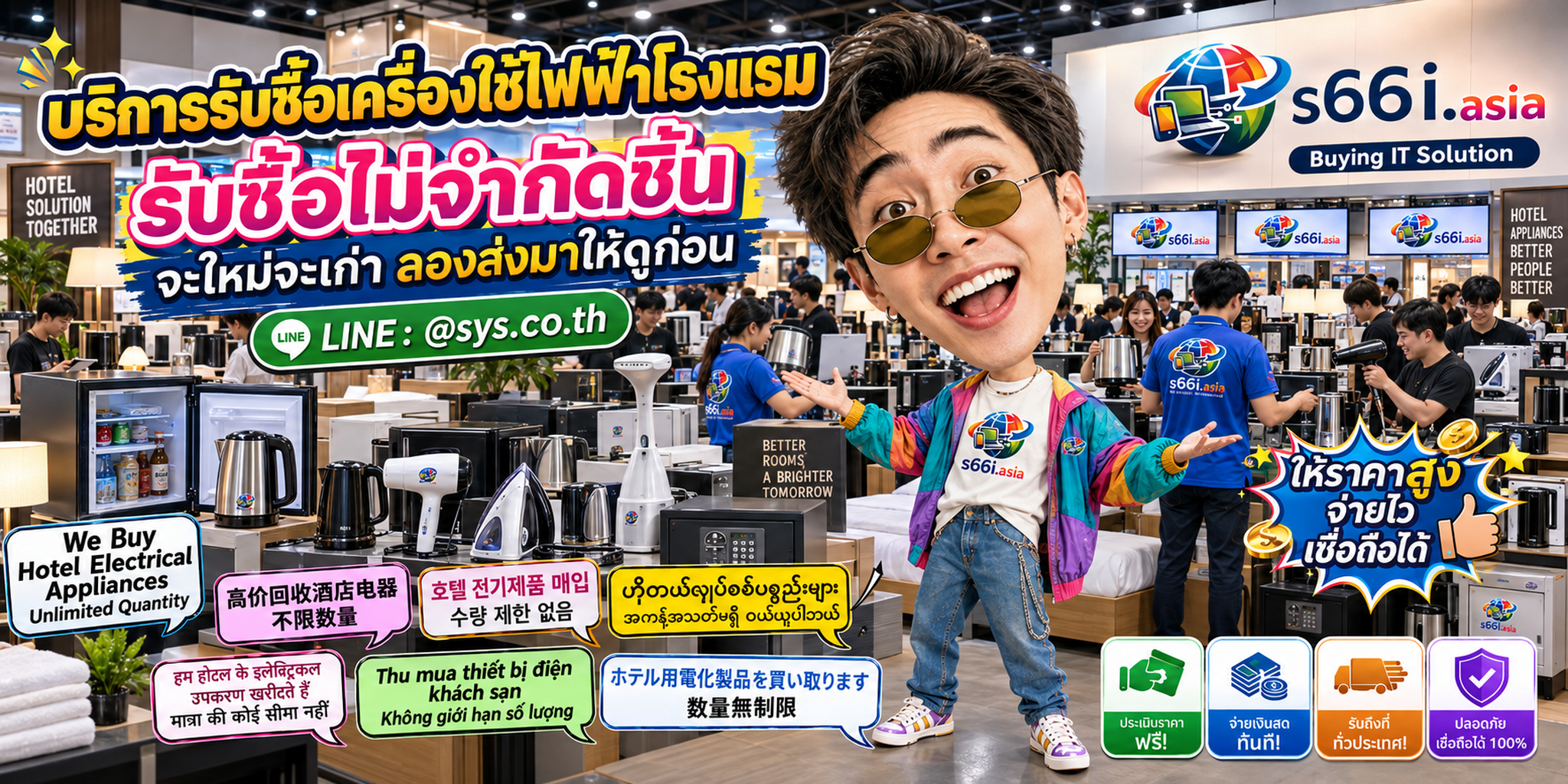 s66i.asia รับซื้อเครื่องใช้ไฟฟ้าโรงแรม ติดต่อ LINE @sys.co.th
