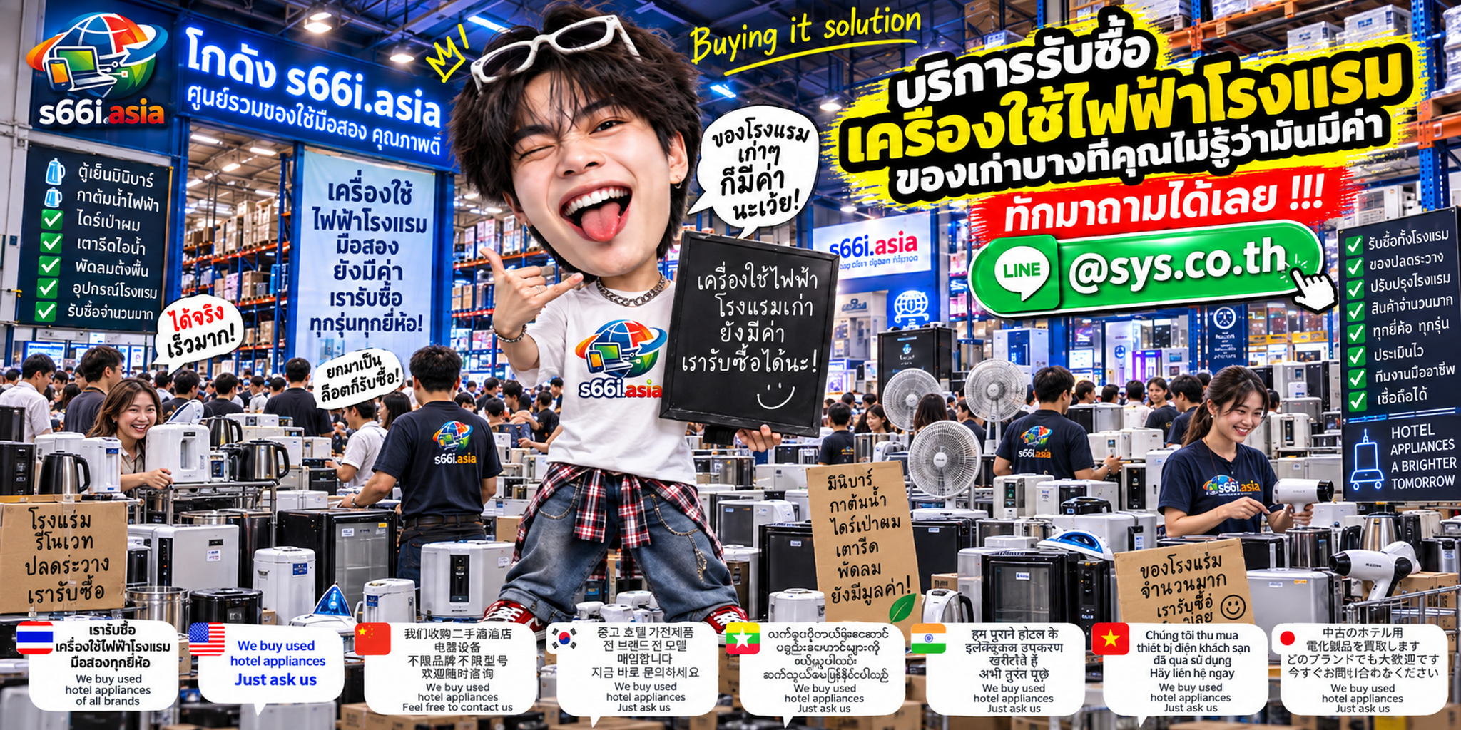 โกดังรับซื้อเครื่องใช้ไฟฟ้าโรงแรม s66i.asia มีสินค้าและทีมงานจำนวนมาก