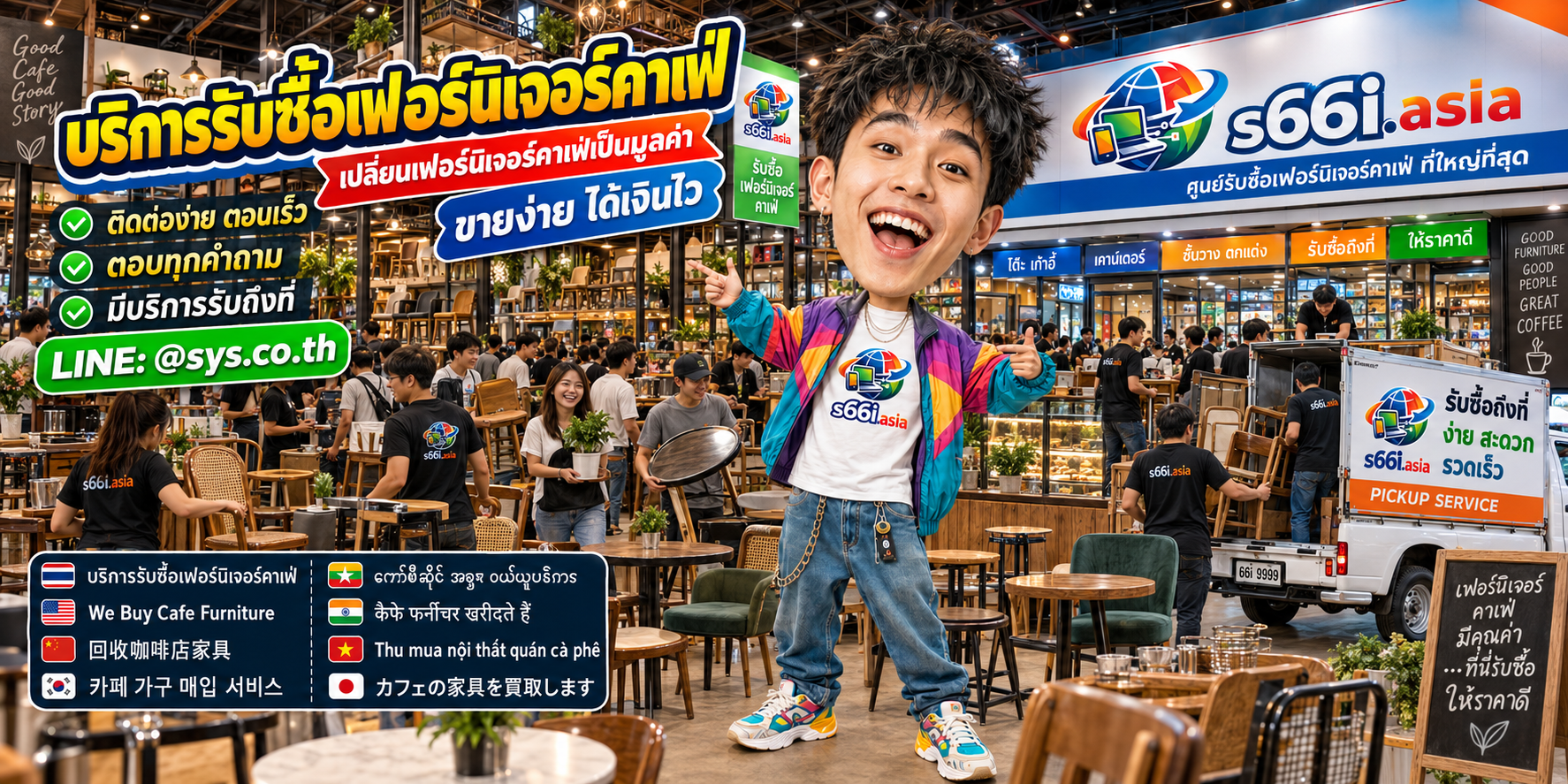 ช่องทาง LINE @sys.co.th สำหรับขายเฟอร์นิเจอร์คาเฟ่ให้ s66i.asia