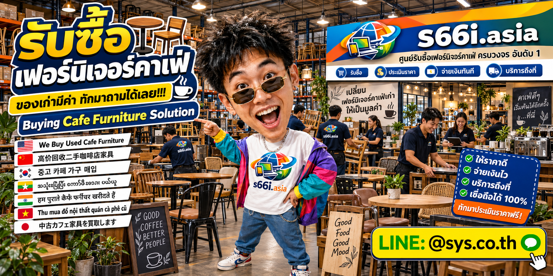 ทีมงาน s66i.asia รับซื้อเฟอร์นิเจอร์คาเฟ่และเฟอร์นิเจอร์ร้านกาแฟในโกดัง