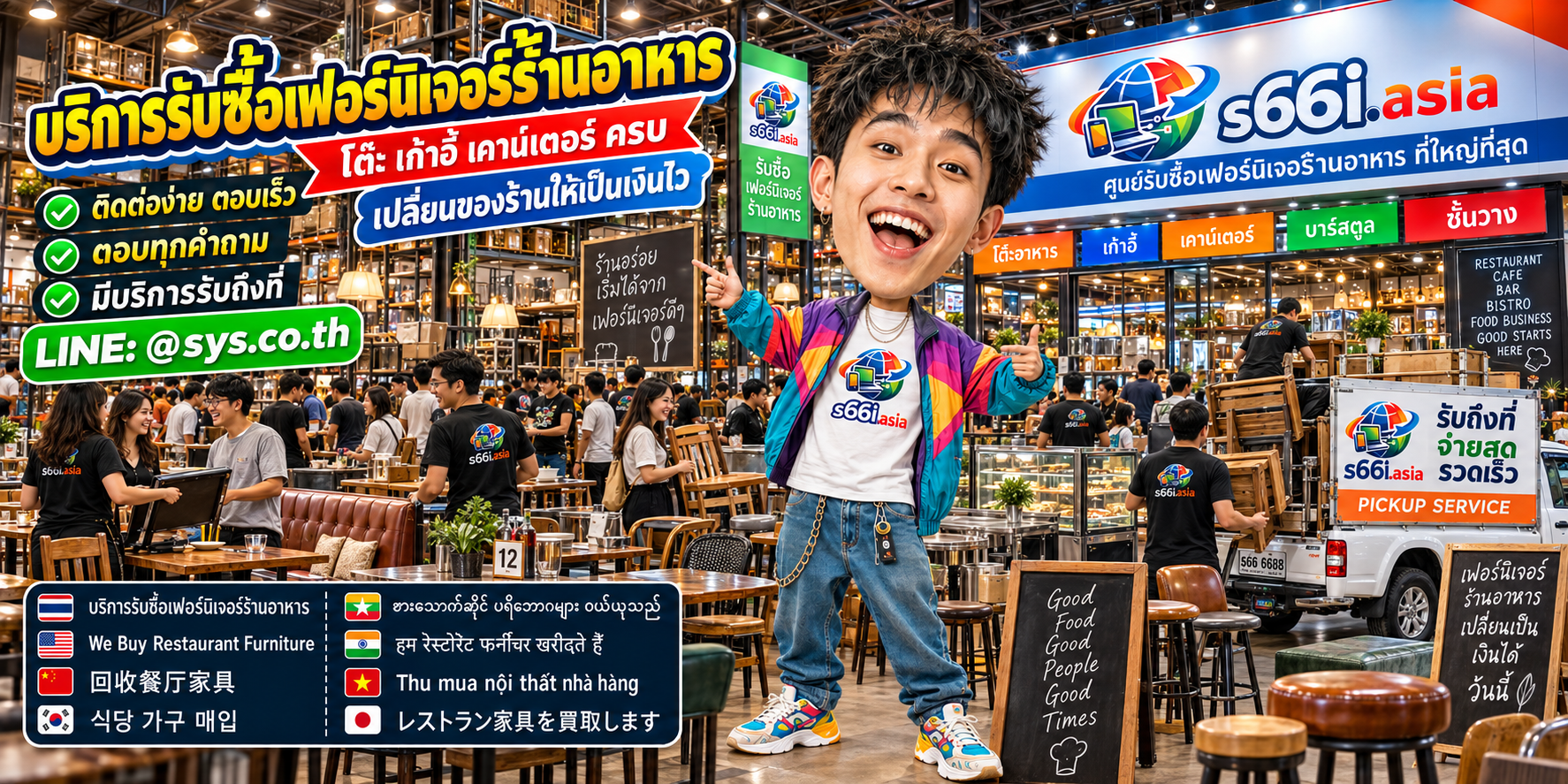 ช่องทาง LINE @sys.co.th สำหรับขายเฟอร์นิเจอร์ร้านอาหารให้ s66i.asia
