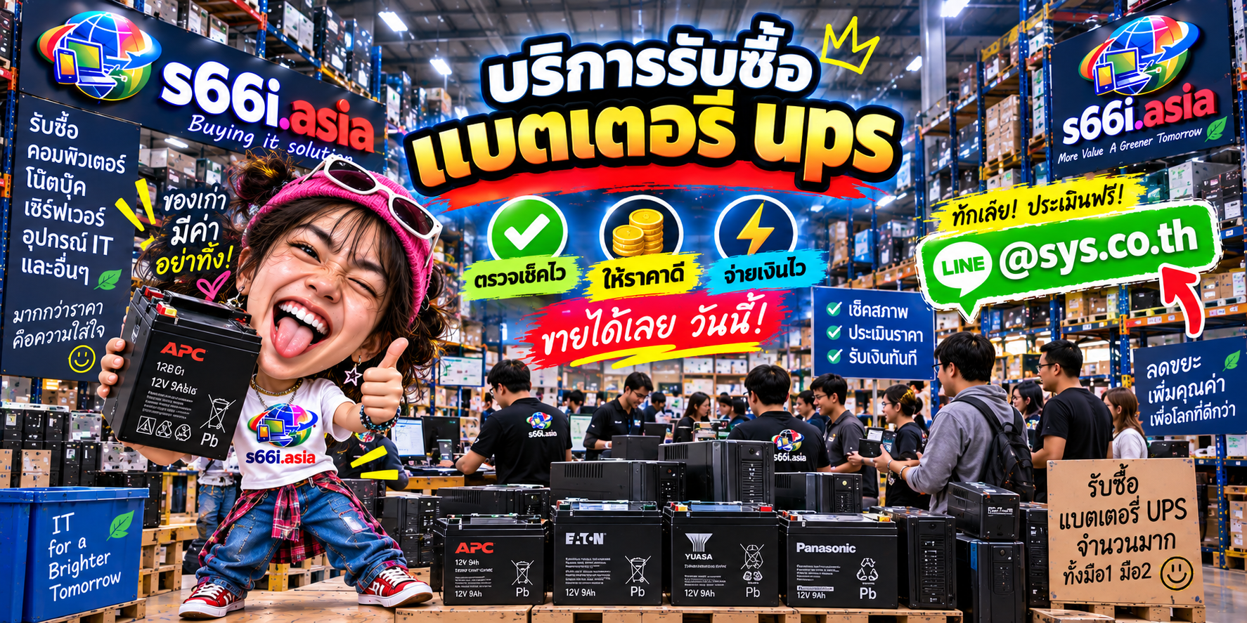 ทีมงาน s66i.asia รับซื้อแบตเตอรี่ UPS ในโกดังแบตเตอรี่และโกดังไอที