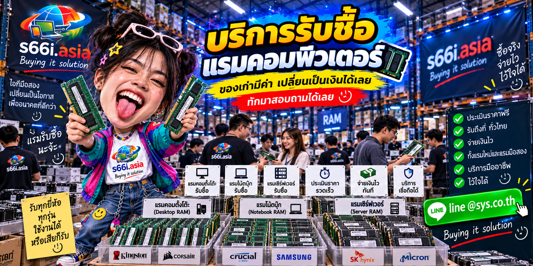 โกดังรับซื้อแรมคอมพิวเตอร์ s66i.asia มีแรม DDR3 DDR4 DDR5 และลูกค้าจำนวนมาก