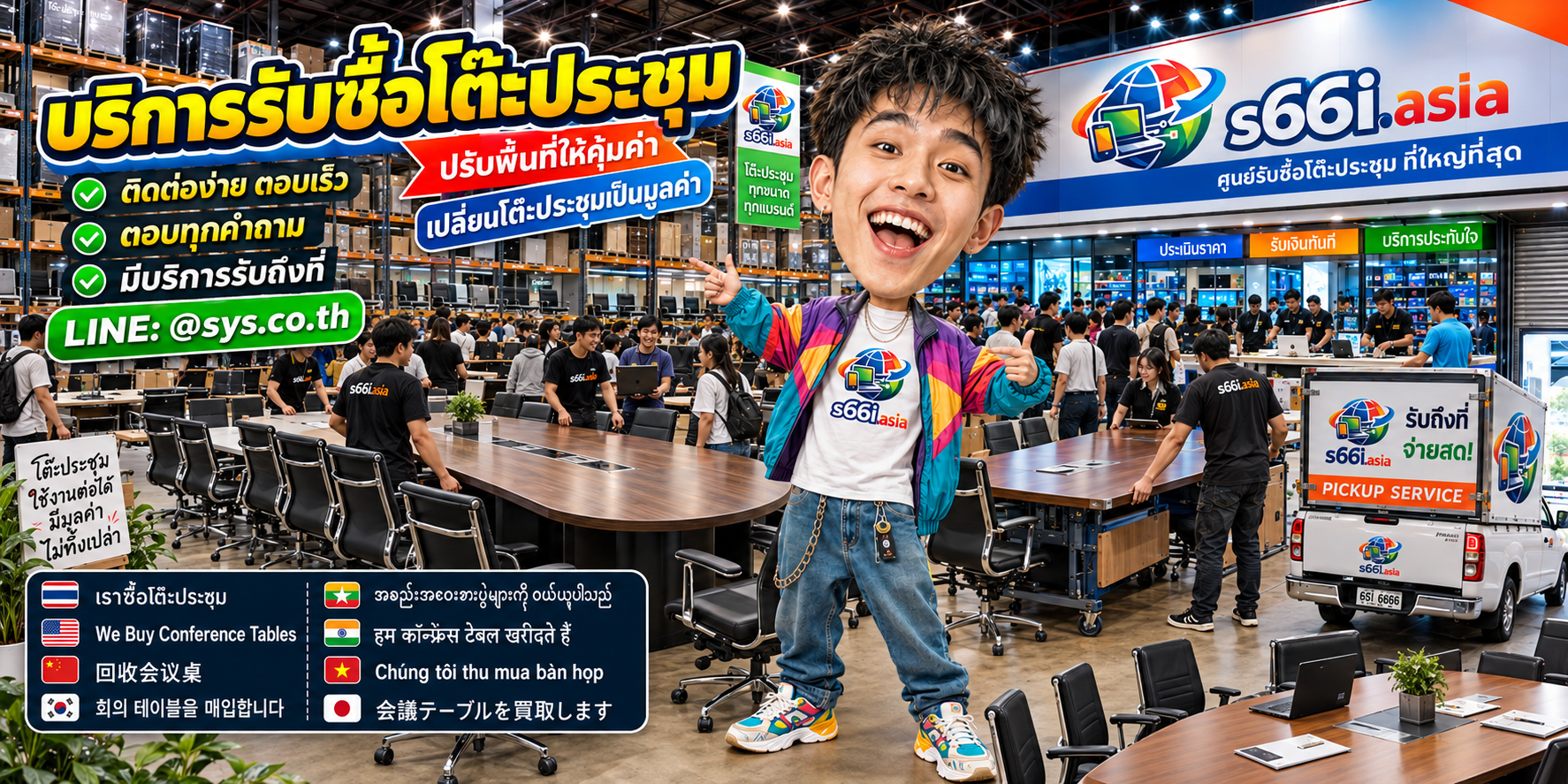 ติดต่อ LINE @sys.co.th เพื่อขายโต๊ะประชุมให้ s66i.asia