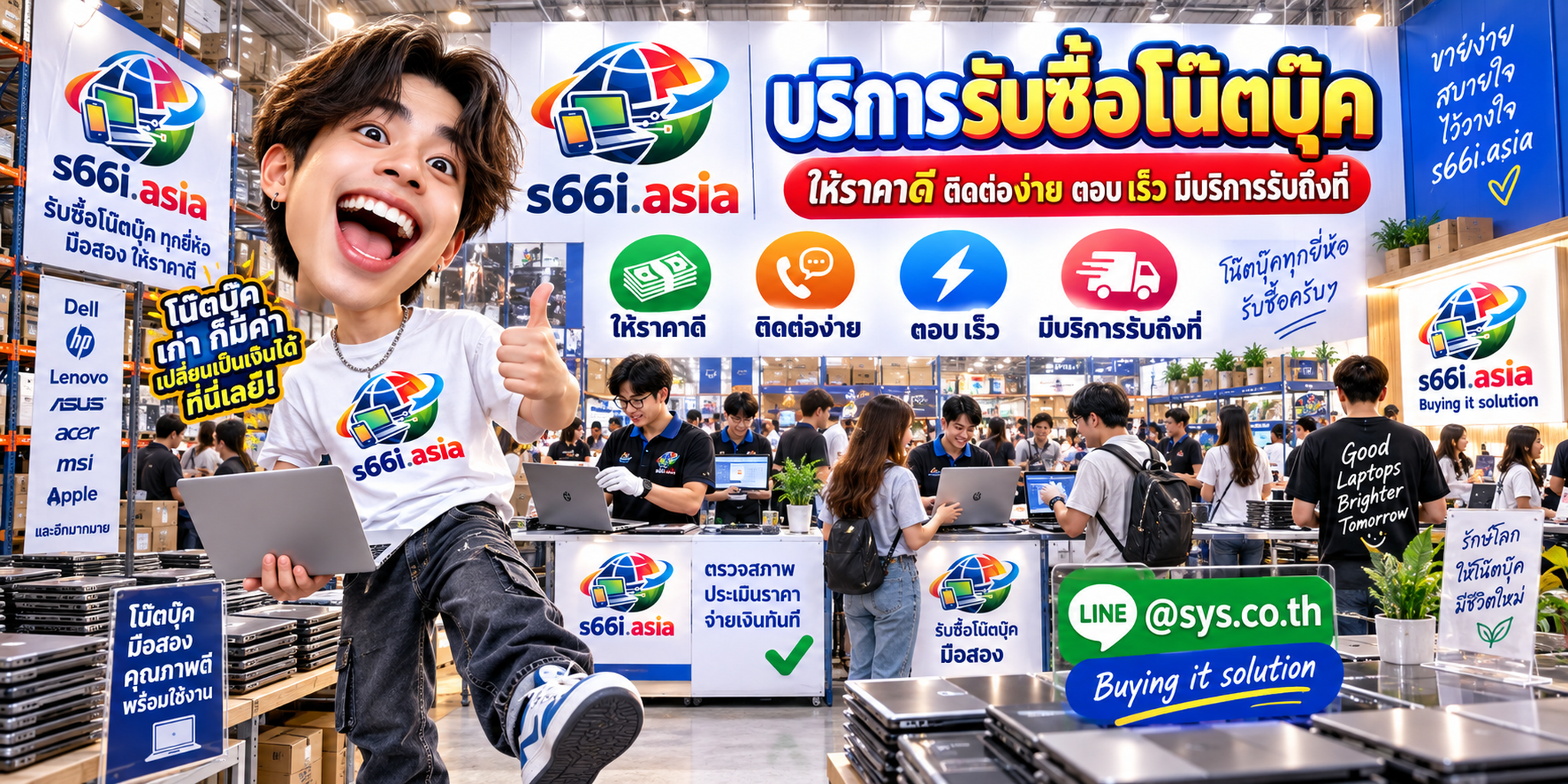 ติดต่อรับซื้อโน๊ตบุ๊คทาง LINE @sys.co.th กับ s66i.asia