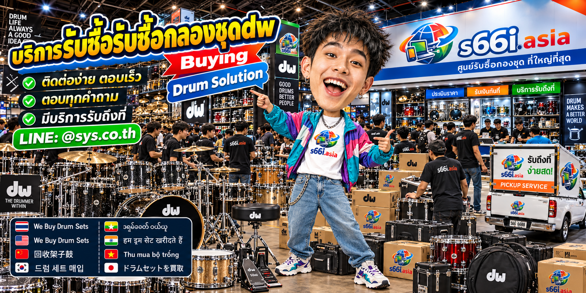 ติดต่อ LINE @sys.co.th เพื่อขายกลองชุด DW กับ s66i.asia