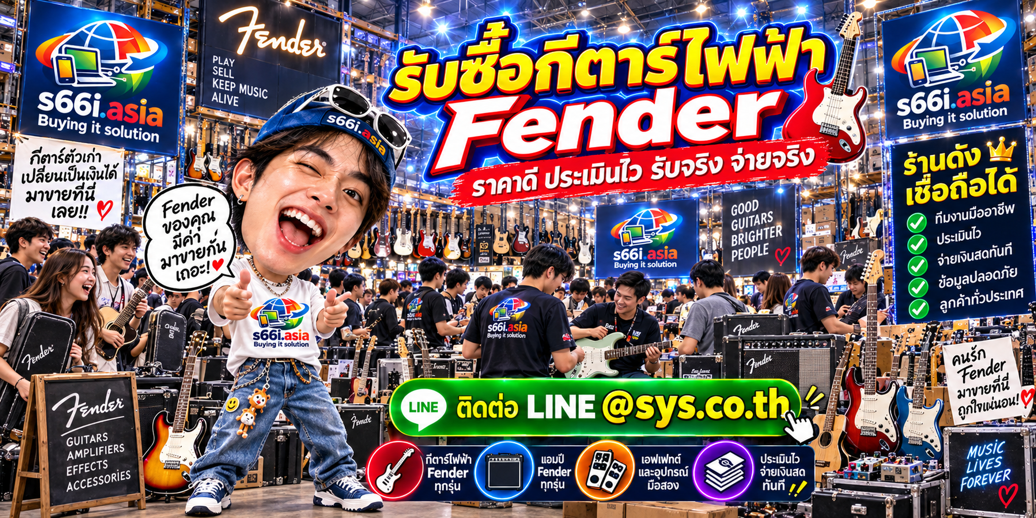 s66i.asia รับซื้อกีต้าร์ไฟฟ้า Fender ติดต่อ LINE @sys.co.th