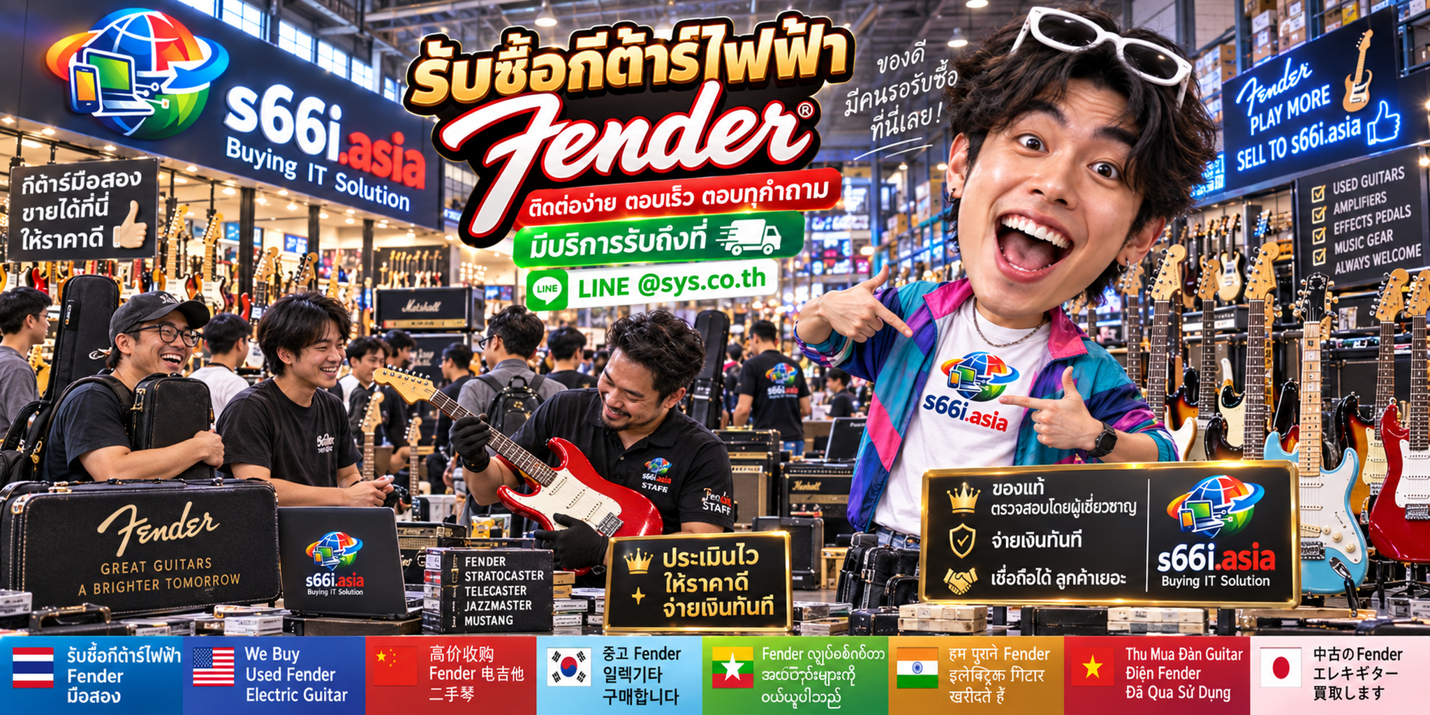 ช่องทาง LINE @sys.co.th สำหรับขายกีต้าร์ไฟฟ้า Fender ให้ s66i.asia