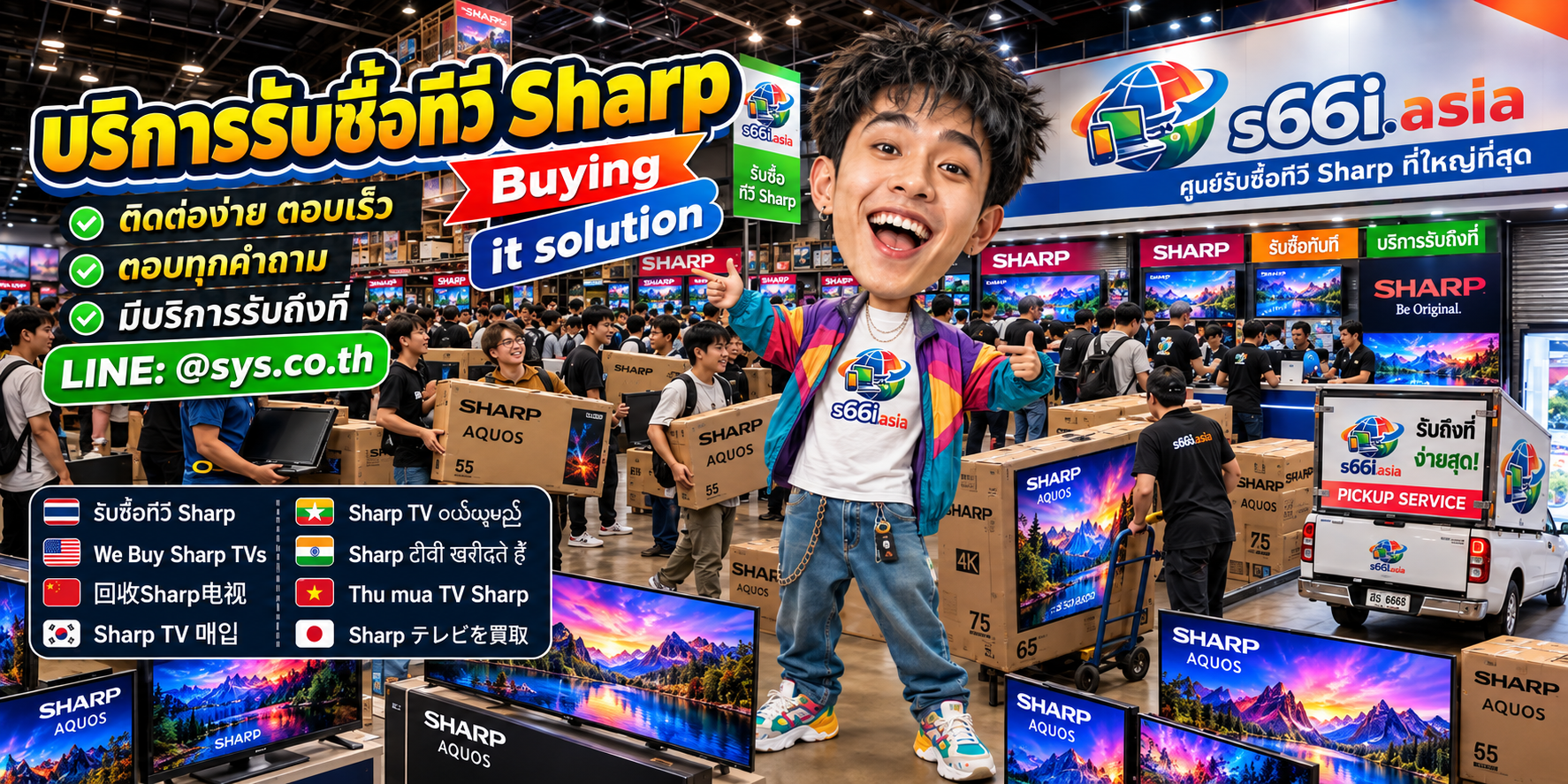 ติดต่อ LINE @sys.co.th เพื่อส่งรูปและขอประเมินทีวี Sharp