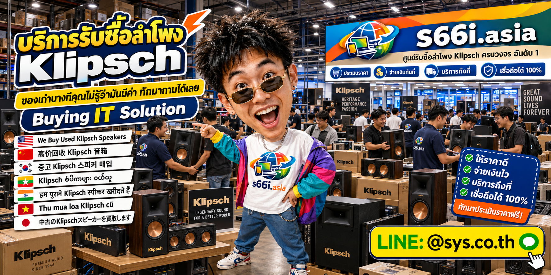 ทีมงาน s66i.asia รับซื้อลำโพง Klipsch ในโกดังไอที