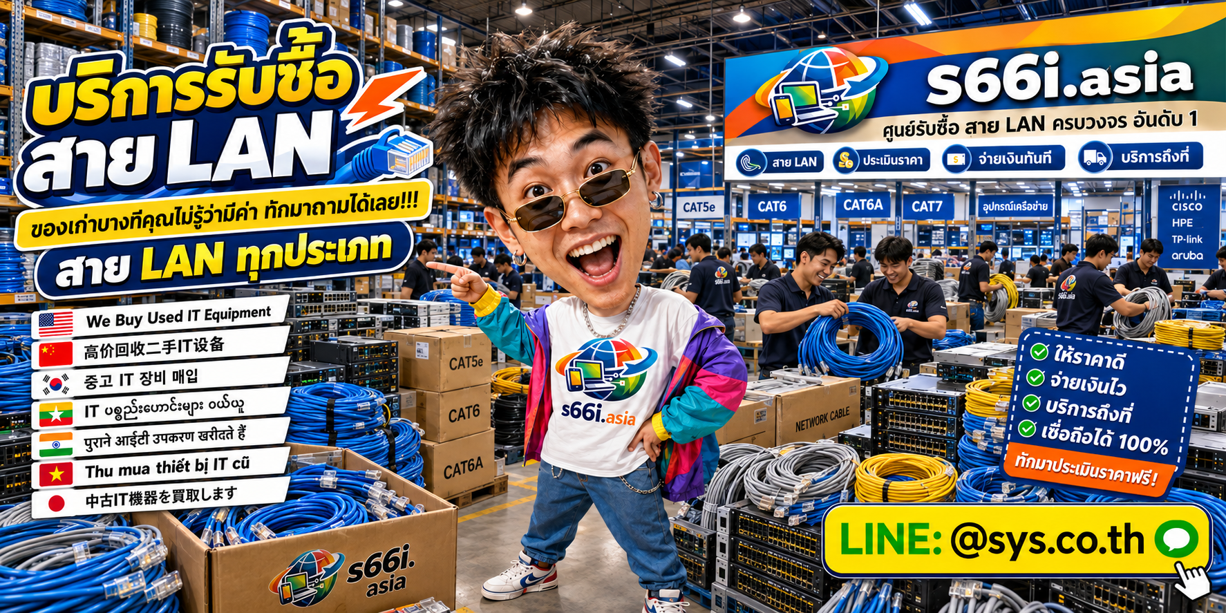 ทีมงาน s66i.asia รับซื้อสาย LAN และประเมินสาย Network ในโกดังไอที