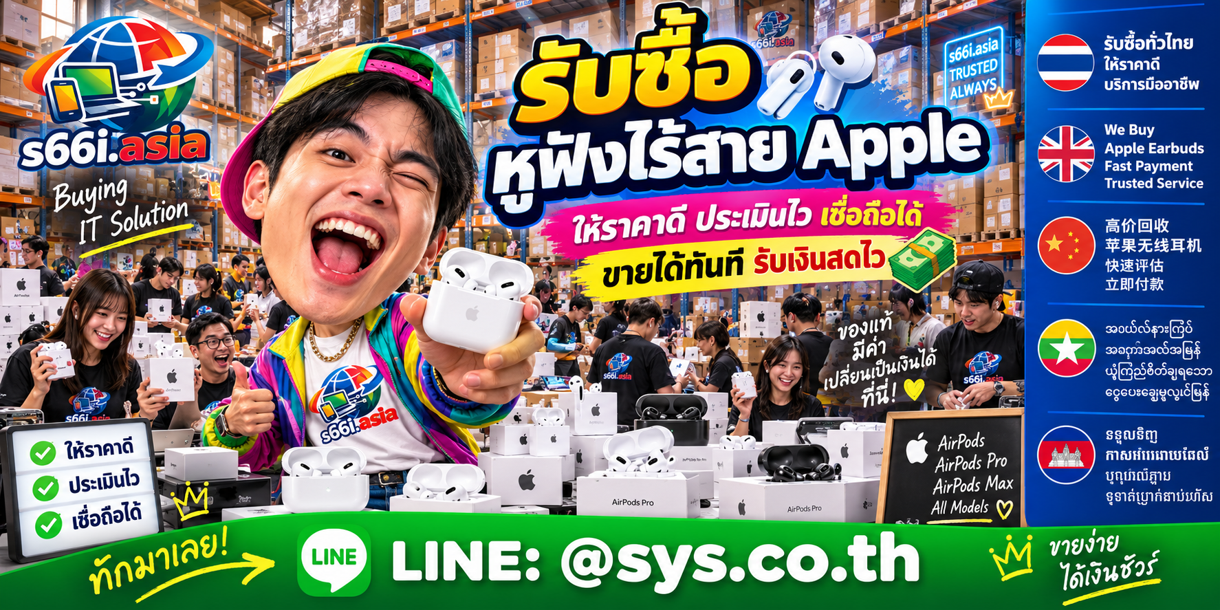 โกดังรับซื้อหูฟังไร้สาย apple ของ s66i.asia มีลูกค้าและทีมงานจำนวนมาก