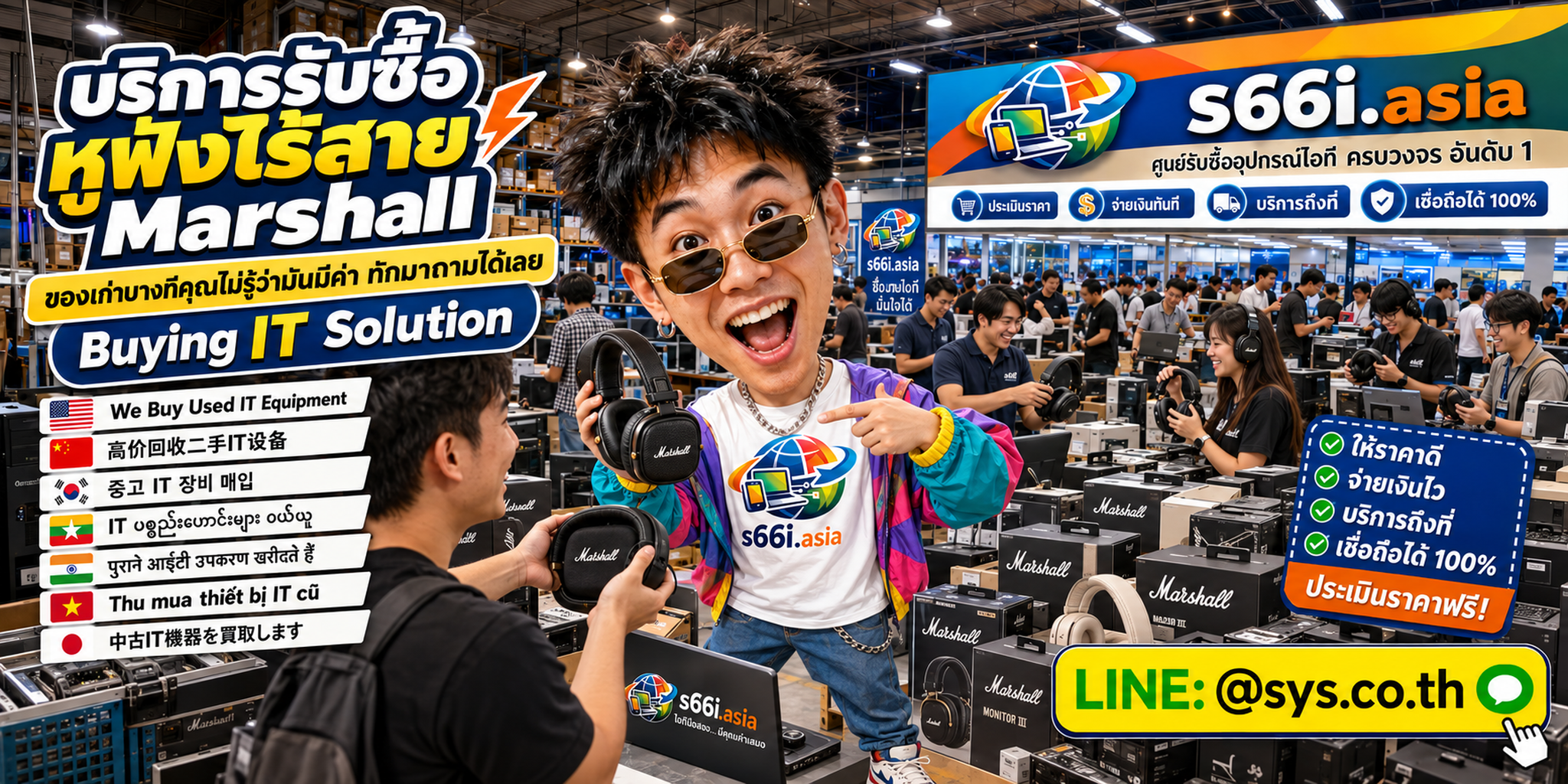 ทีมงาน s66i.asia รับซื้อหูฟังไร้สาย Marshall ในโกดังไอที