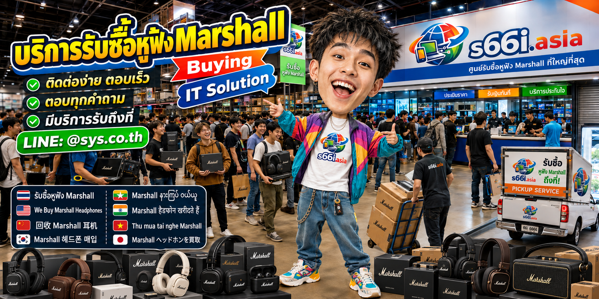ช่องทาง LINE @sys.co.th สำหรับขายหูฟัง Marshall ให้ s66i.asia