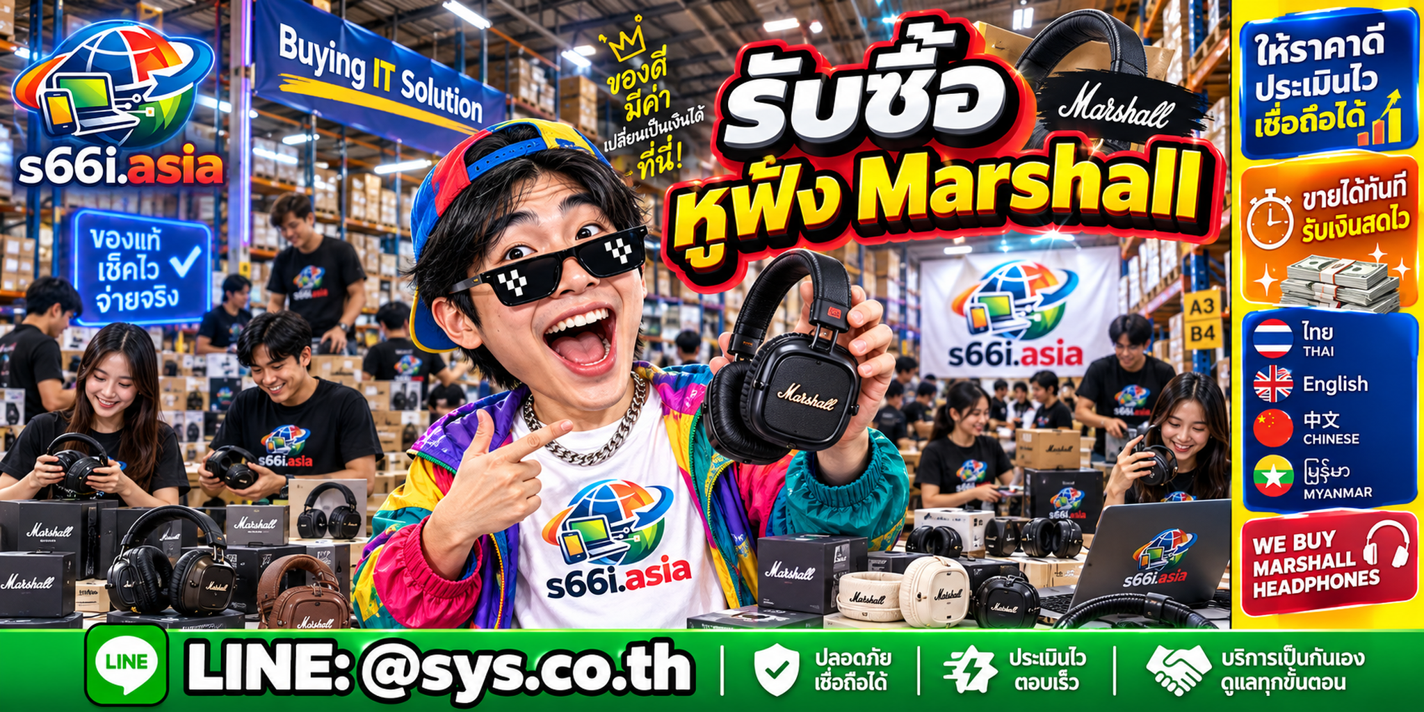 โกดังรับซื้อหูฟัง Marshall s66i.asia มีลูกค้านำหูฟังมาประเมินจำนวนมาก