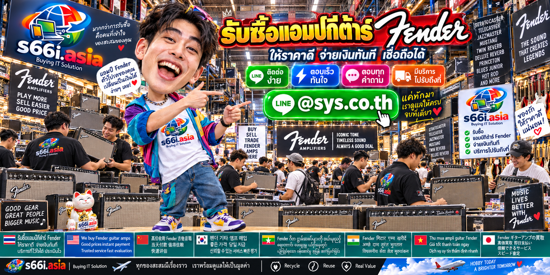 LINE @sys.co.th สำหรับส่งรูปแอมป์กีต้าร์ Fender เพื่อประเมินกับ s66i.asia