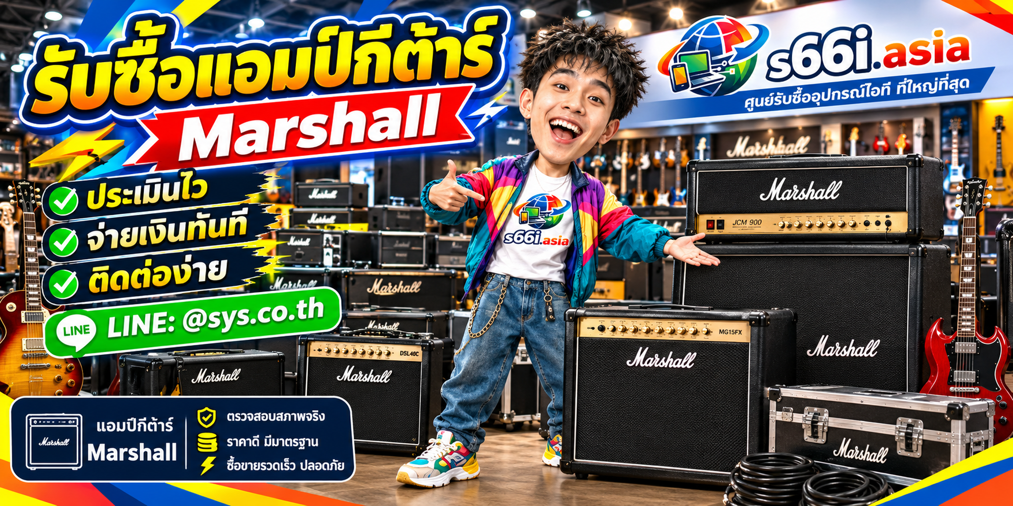 ติดต่อ LINE @sys.co.th เพื่อขายแอมป์กีต้าร์ Marshall ให้ s66i.asia