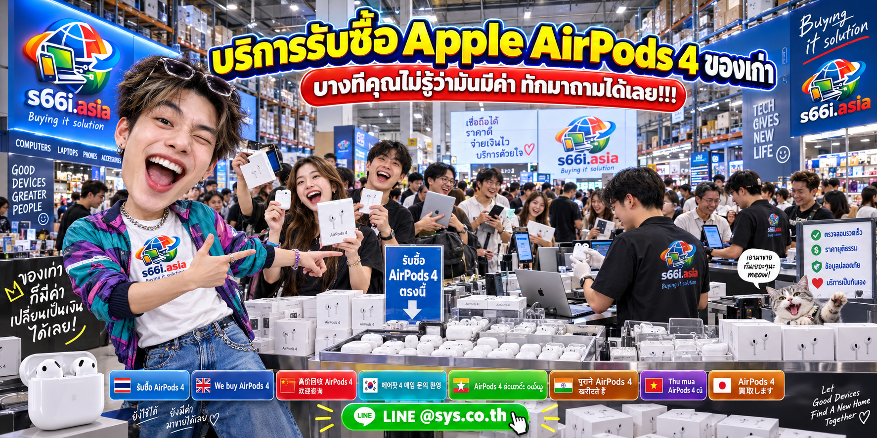 โกดัง s66i.asia รับซื้อ Apple AirPods 4 มีลูกค้านำสินค้ามาประเมินจำนวนมาก