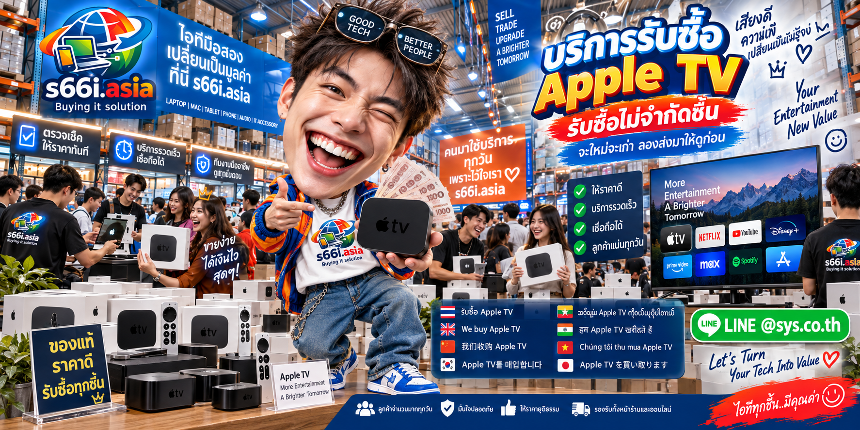 ทีมงาน s66i.asia รับซื้อ Apple TV ในโกดังไอทีที่มีลูกค้าเข้ามาใช้บริการจำนวนมาก