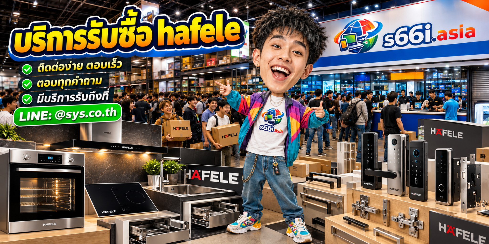 ติดต่อ LINE @sys.co.th เพื่อส่งรูปและรายละเอียด Hafele สำหรับประเมิน