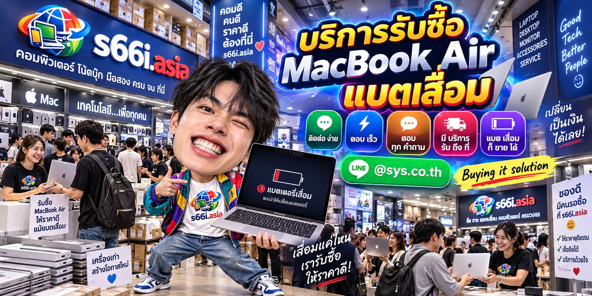 ช่องทาง LINE @sys.co.th สำหรับขาย MacBook Air แบตเสื่อมให้ s66i.asia