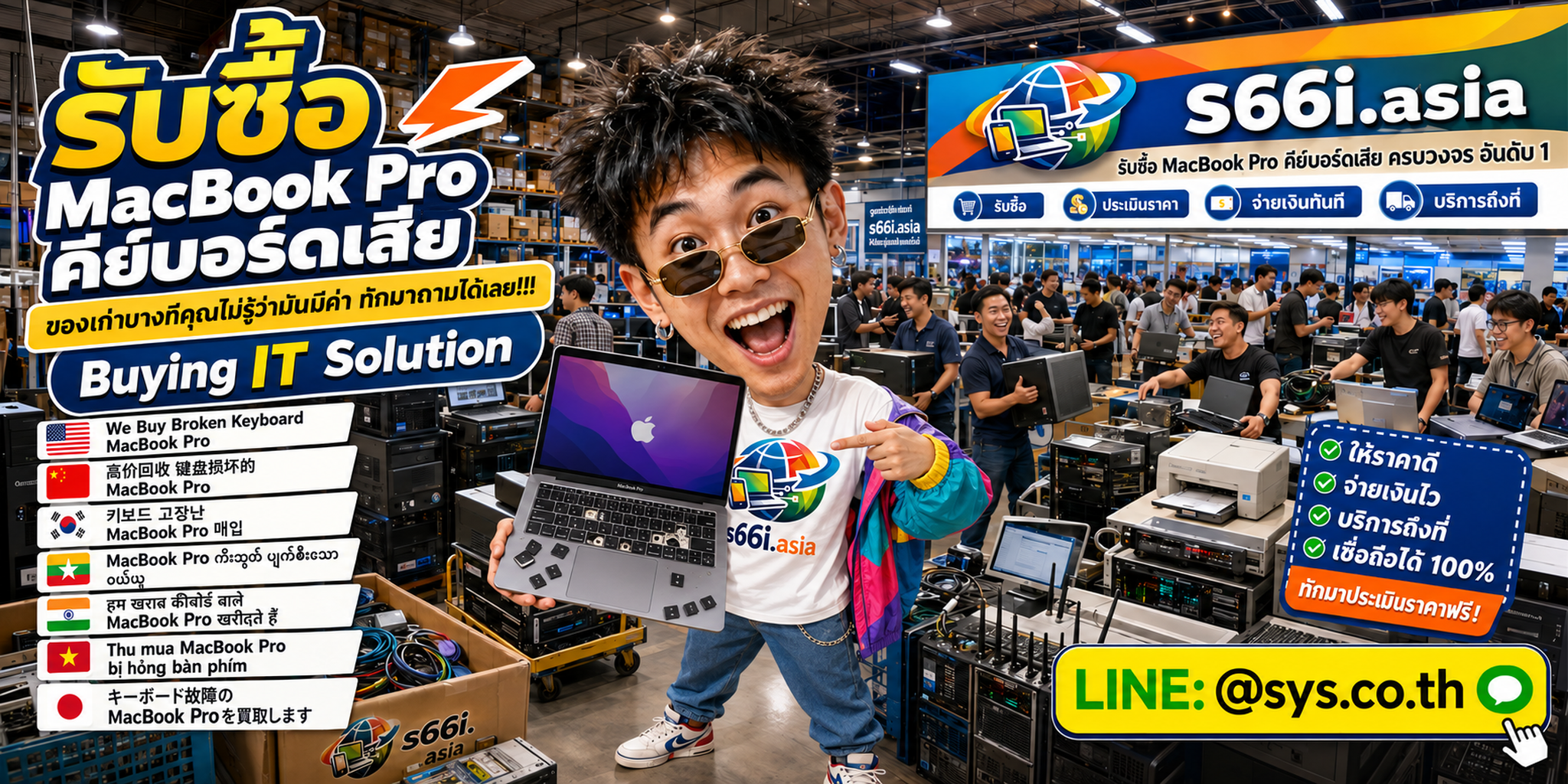 ทีมงาน s66i.asia รับซื้อ MacBook Pro คีย์บอร์ดเสียในโกดังไอที