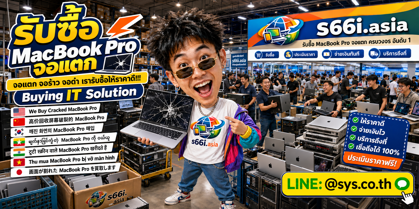 ทีมงาน s66i.asia รับซื้อ MacBook Pro จอแตกในโกดังไอที