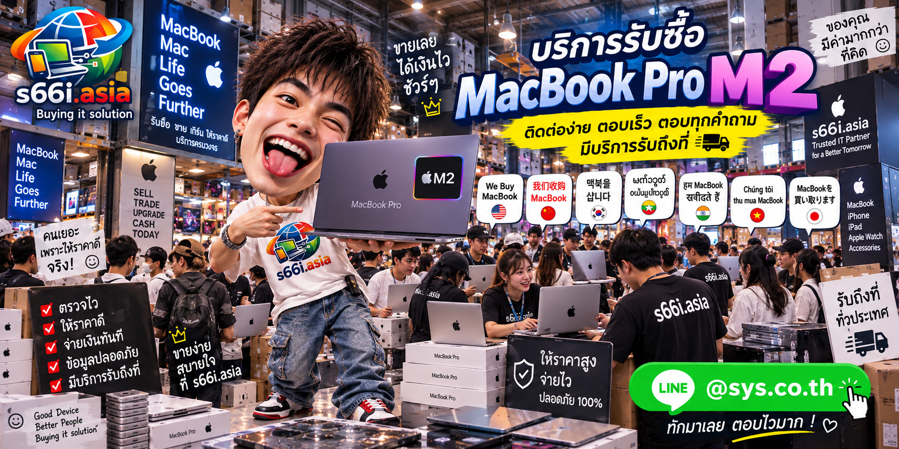 ติดต่อ LINE @sys.co.th เพื่อขาย MacBook Pro M2 ให้ s66i.asia
