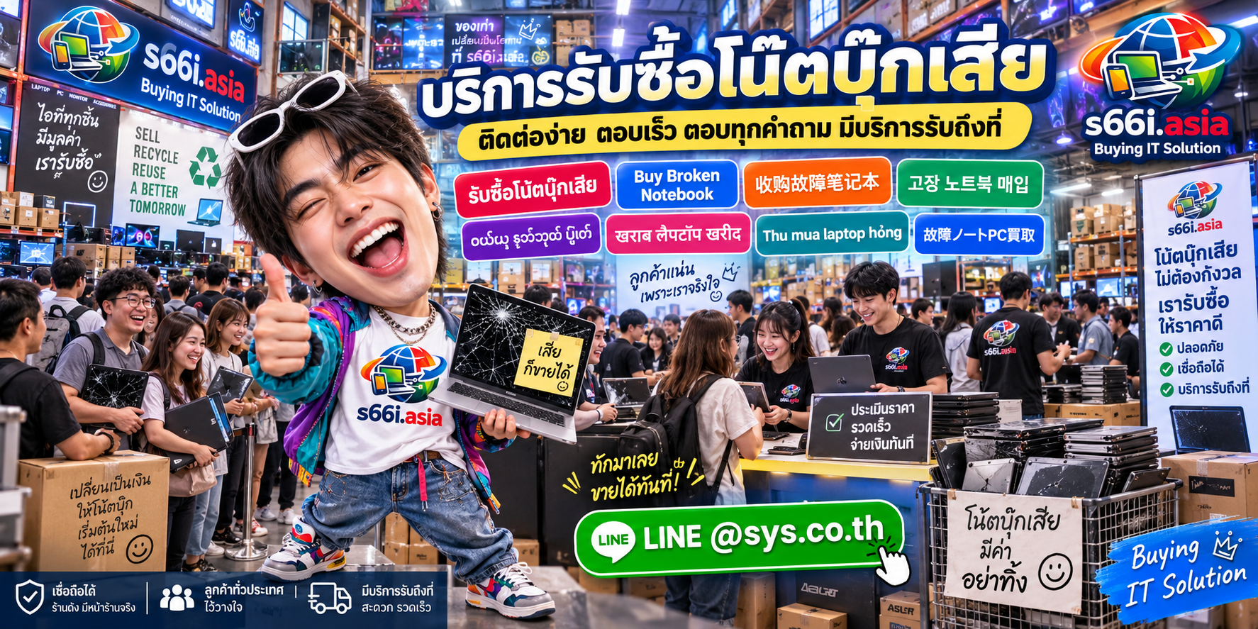 ติดต่อ LINE @sys.co.th เพื่อส่งรูปและอาการ Notebook เสียให้ s66i.asia ประเมิน