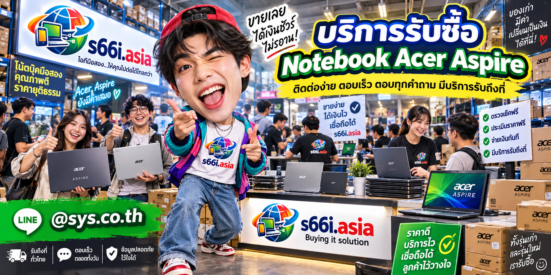 ติดต่อ LINE @sys.co.th เพื่อส่งรูป Notebook Acer Aspire ให้ s66i.asia ประเมิน