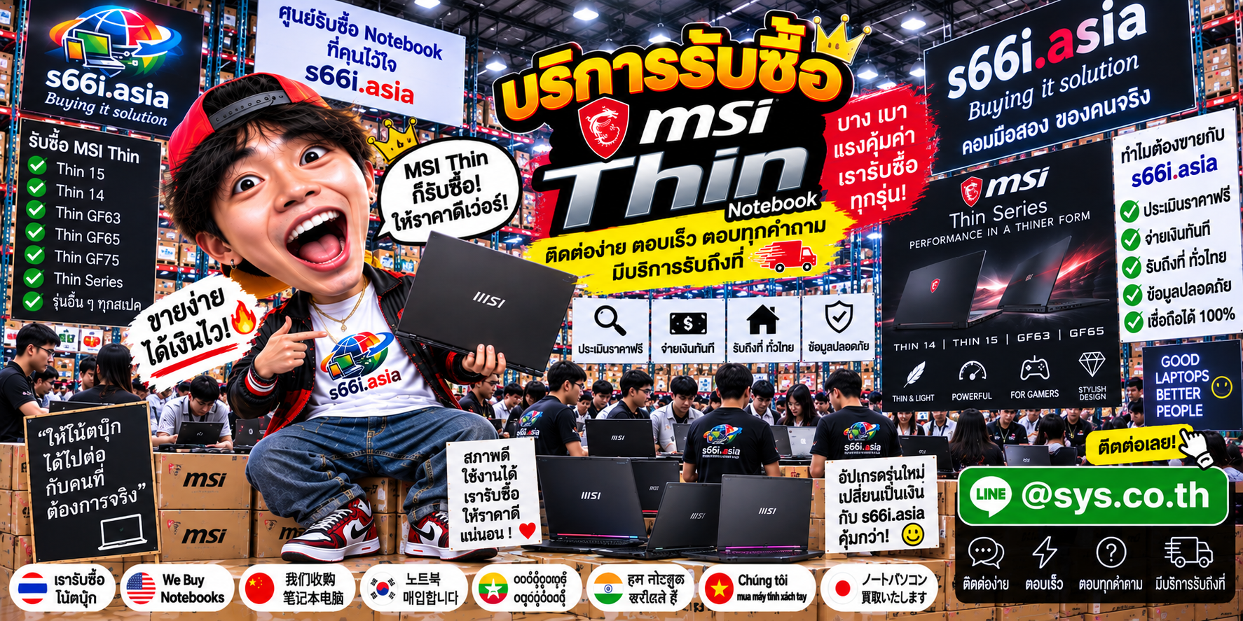 ติดต่อ LINE @sys.co.th เพื่อขาย Notebook MSI Thin กับ s66i.asia