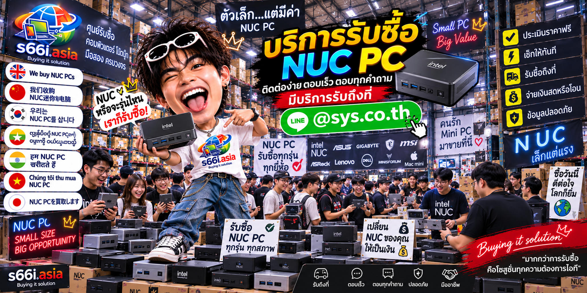 LINE @sys.co.th สำหรับส่งรูปและสเปก NUC PC เพื่อประเมินกับ s66i.asia