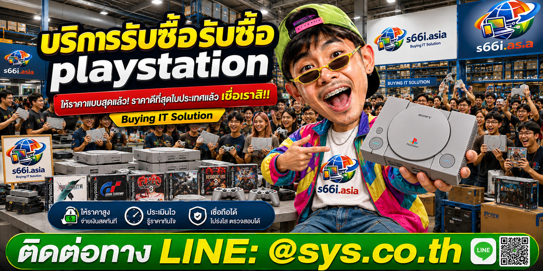 โกดังรับซื้อ PlayStation s66i.asia มีเครื่องเกมและลูกค้าจำนวนมาก