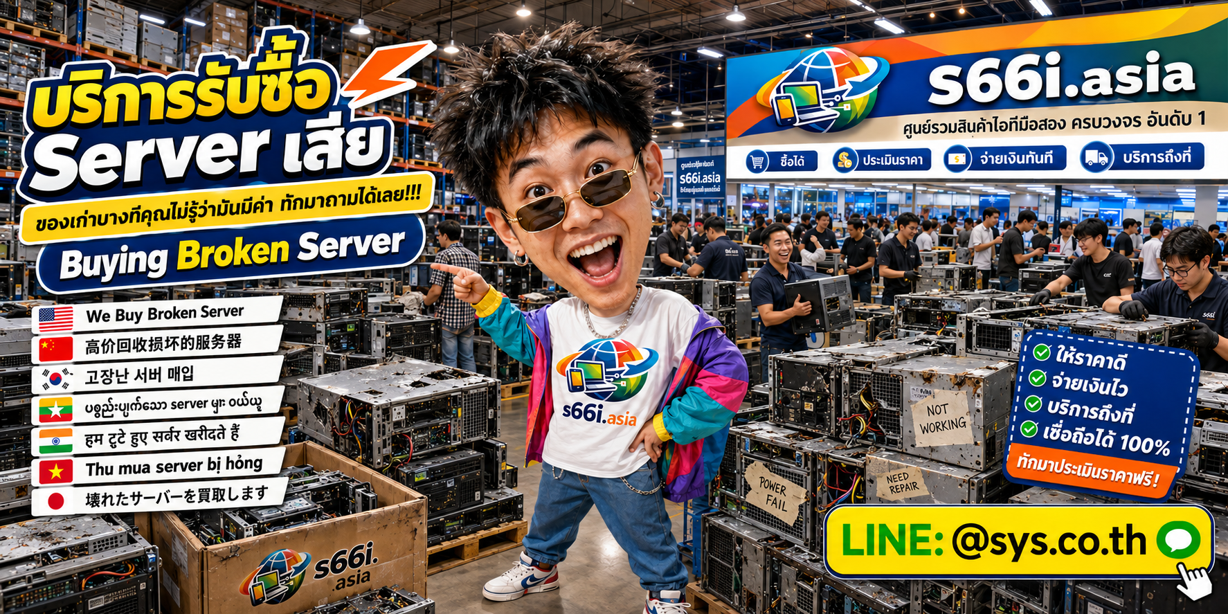 ทีมงาน s66i.asia รับซื้อ Server เสียและประเมิน Server ในโกดังไอที