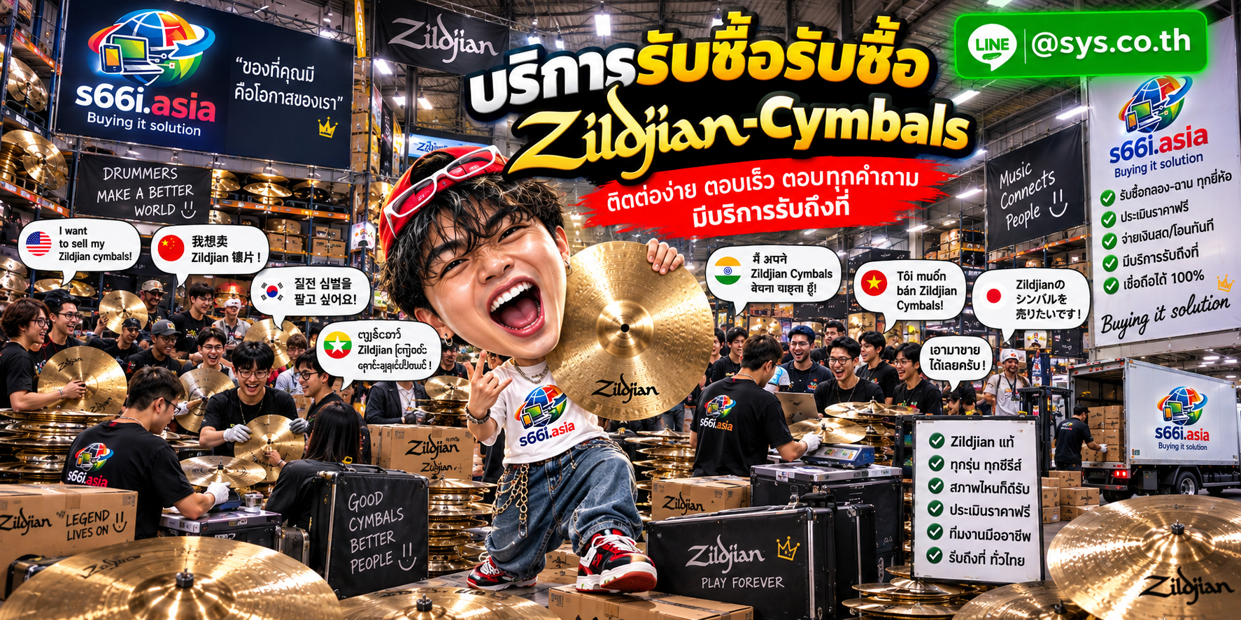 ช่องทาง LINE @sys.co.th สำหรับขาย Zildjian Cymbals ให้ s66i.asia